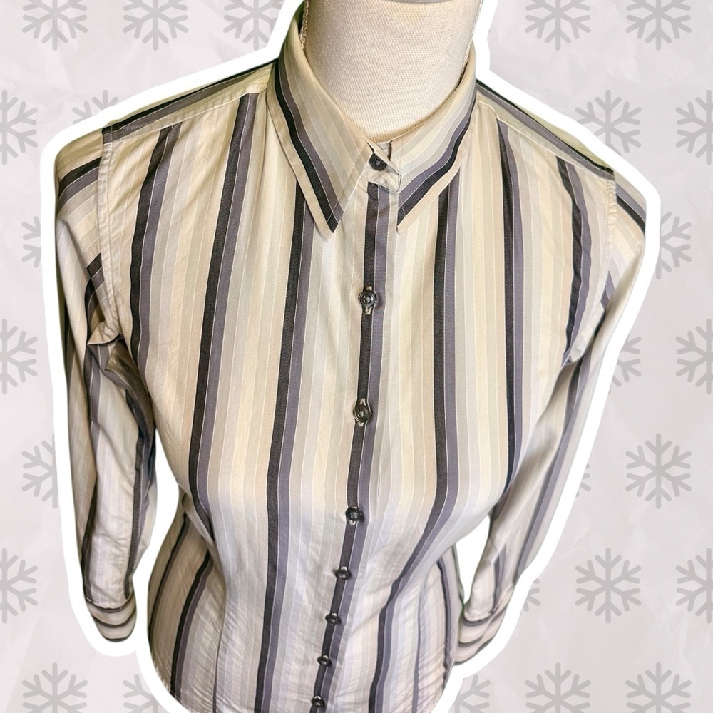 PINK Thomas Pink Gray Multi-Striped Button Down Tailored Collared Shirt Size 4 - Picture 4 of 13